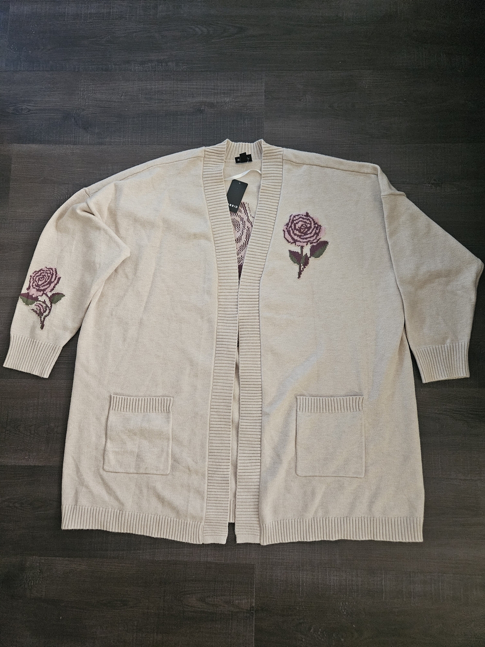 NWT Torrid 3X Floral Rose Drop Shoulder Cardigan Heather Oatmeal 22-24